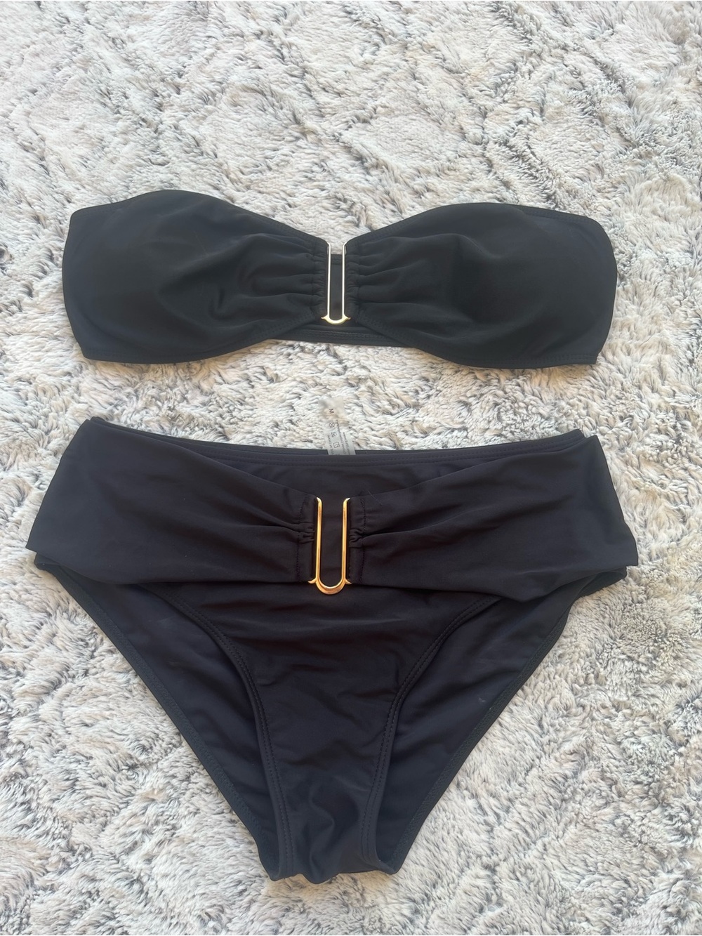 Black Bandeau Bikini Set with Gold Accent - Women Swim
